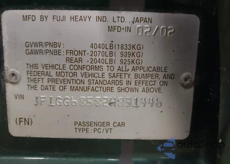 2002 Subaru Impreza Outback Sport из США, поврежденный, VIN JF1GG68582H831446